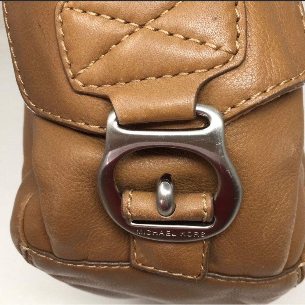 Michael Kors Purse Hobo Shoulder Bag Tan Brown Silver - Picture 5 of 9